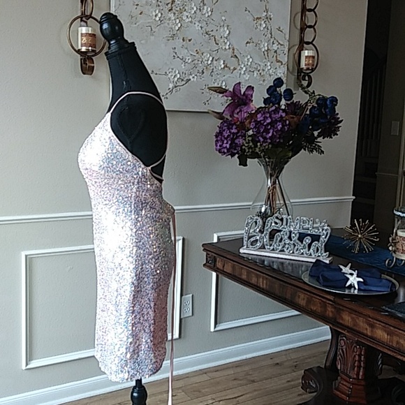 Eilly Bazar Embellished Light Pink Cocktail Mini Dress Size L - Picture 9 of 17